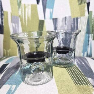 4" Clear Hammered Glass Hurricane Candle Holder Set Of Two Tealight Holders